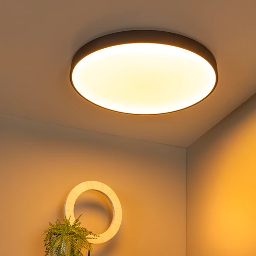 Lucide UNAR - Plafonnière - Ø 60 cm - LED 3 StepDim - 1x60W 2700K - Zwart - sfeer 1